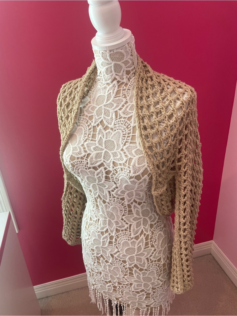Free People Open-Weave Cropped Shrug in Tan